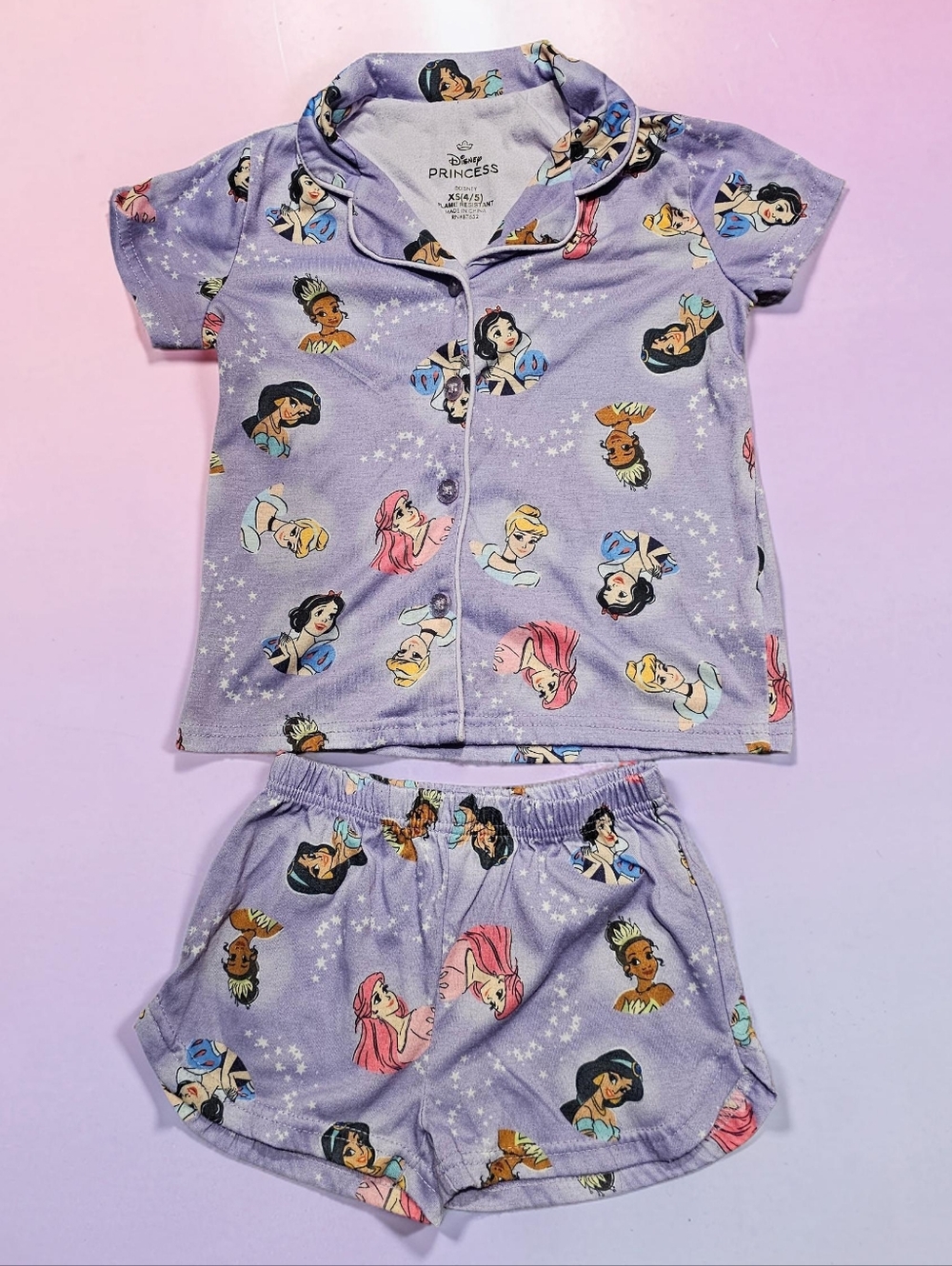 DISNEY PRINCESS  Lavender Short Pajama Set. Size XS 4/5.